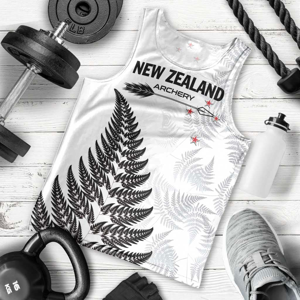 Personalised New Zealand 2025 Archery Men Tank Top Aotearoa Silver Arrows White