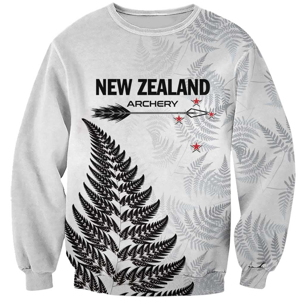 Personalised New Zealand 2025 Archery Sweatshirt Aotearoa Silver Arrows White