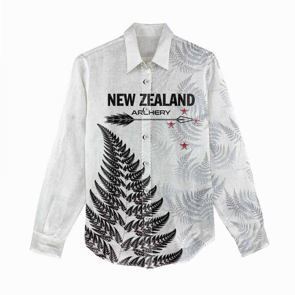 Personalised New Zealand 2025 Archery Women Casual Shirt Aotearoa Silver Arrows White