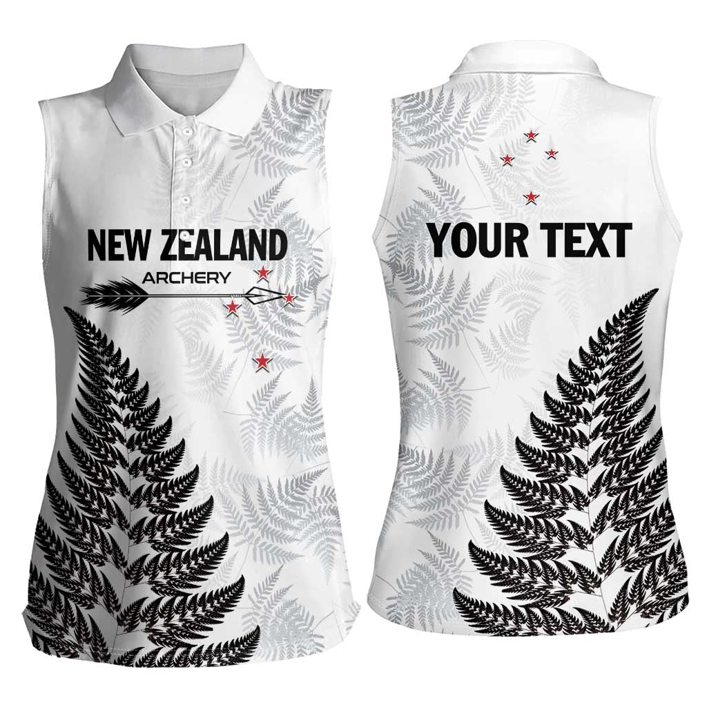 Personalised New Zealand 2025 Archery Women Sleeveless Polo Shirt Aotearoa Silver Arrows White
