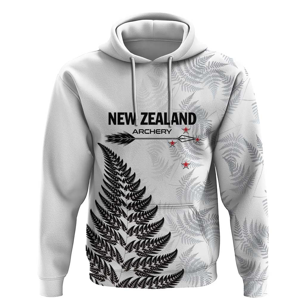 Personalised New Zealand 2025 Archery Zip Hoodie Aotearoa Silver Arrows White LT01 Pullover Hoodie White - Polynesian Pride