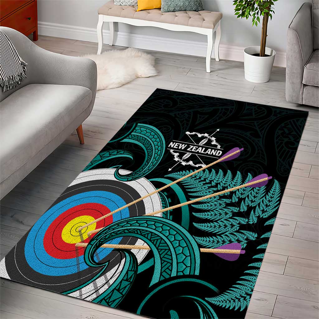 New Zealand Archery Area Rug Turquoise Maori Silver Fern