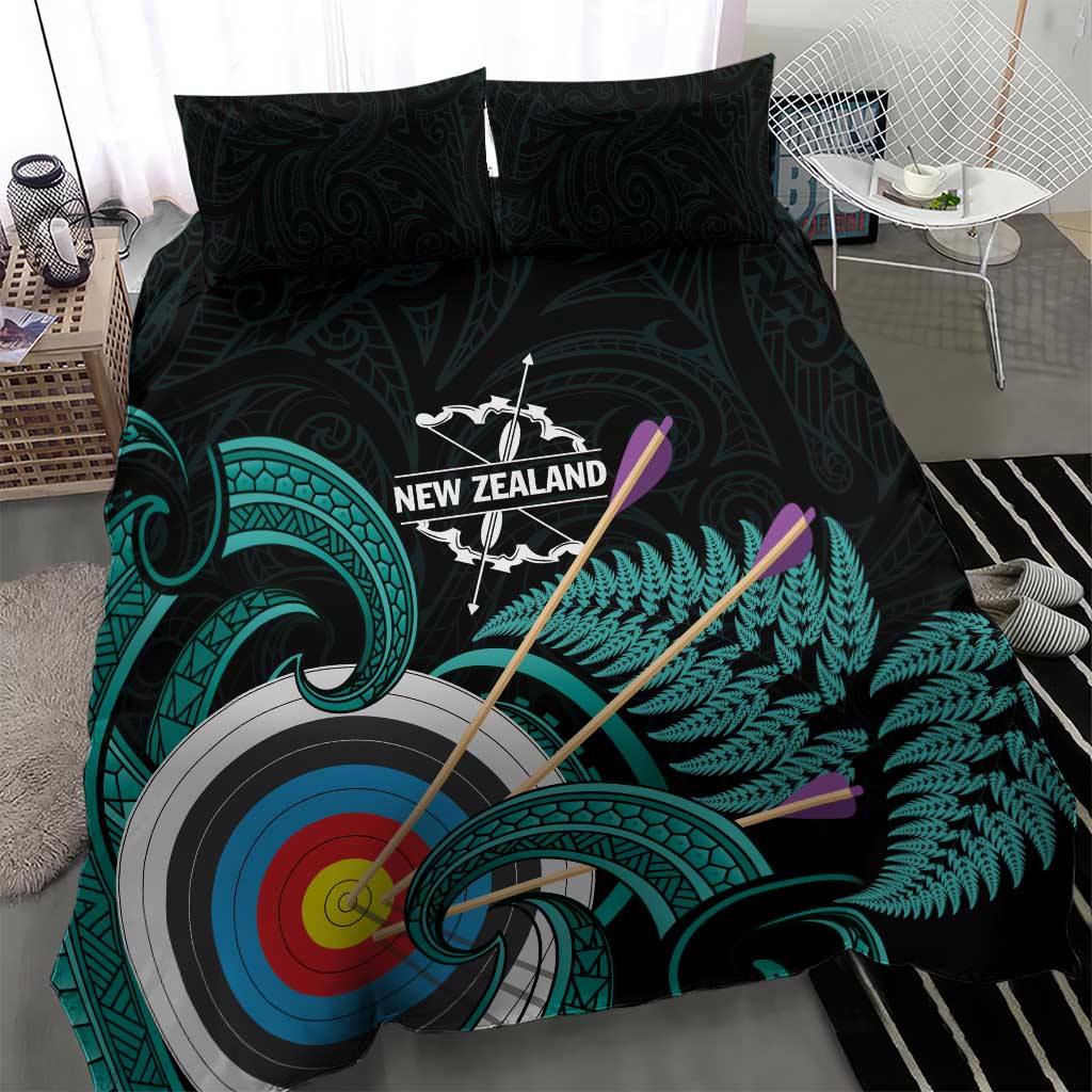 New Zealand Archery Bedding Set Turquoise Maori Silver Fern