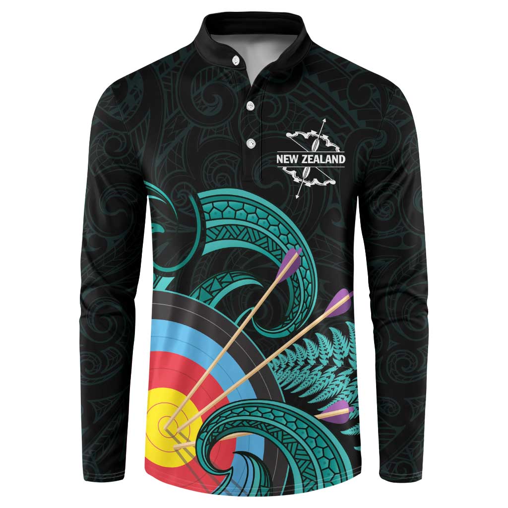 Personalised New Zealand Archery Button Sweatshirt Turquoise Maori Silver Fern