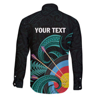 Personalised New Zealand Archery Family Matching Off The Shoulder Long Sleeve Dress and Hawaiian Shirt Turquoise Maori Silver Fern