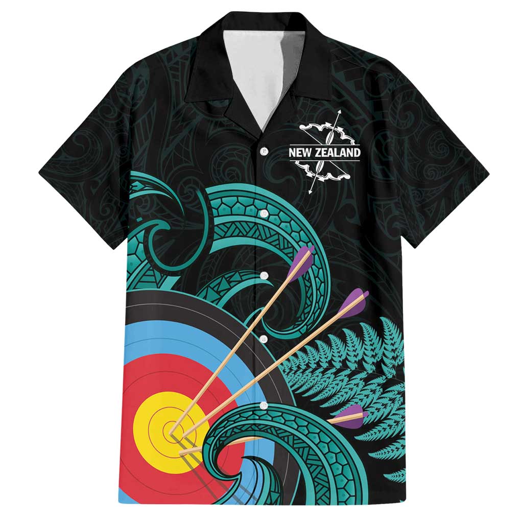 Personalised New Zealand Archery Family Matching Summer Maxi Dress and Hawaiian Shirt Turquoise Maori Silver Fern LT01 Dad's Shirt - Short Sleeve Turquoise - Polynesian Pride