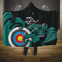 New Zealand Archery Hooded Blanket Turquoise Maori Silver Fern