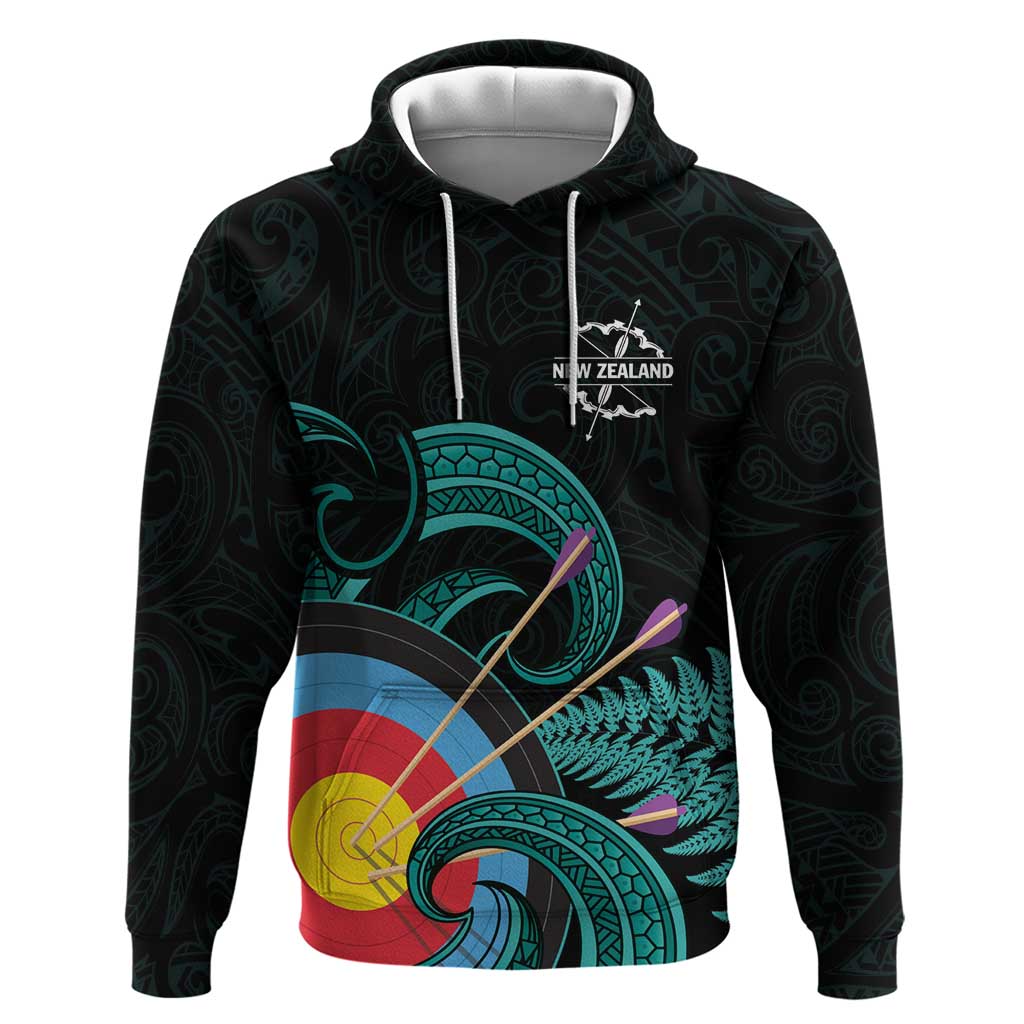 Personalised New Zealand Archery Hoodie Turquoise Maori Silver Fern