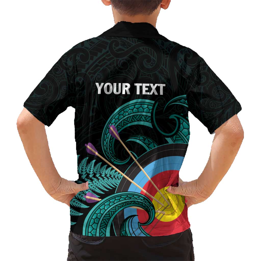 Personalised New Zealand Archery Kid Hawaiian Shirt Turquoise Maori Silver Fern