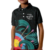 Personalised New Zealand Archery Kid Polo Shirt Turquoise Maori Silver Fern LT01 Kid Turquoise - Polynesian Pride