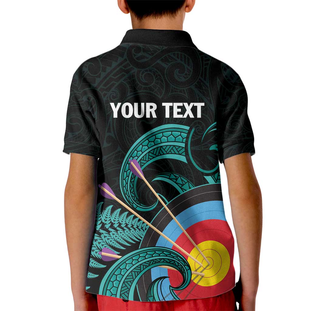 Personalised New Zealand Archery Kid Polo Shirt Turquoise Maori Silver Fern LT01 - Polynesian Pride
