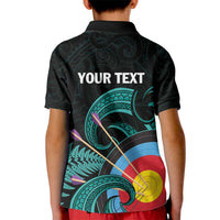 Personalised New Zealand Archery Kid Polo Shirt Turquoise Maori Silver Fern LT01 - Polynesian Pride