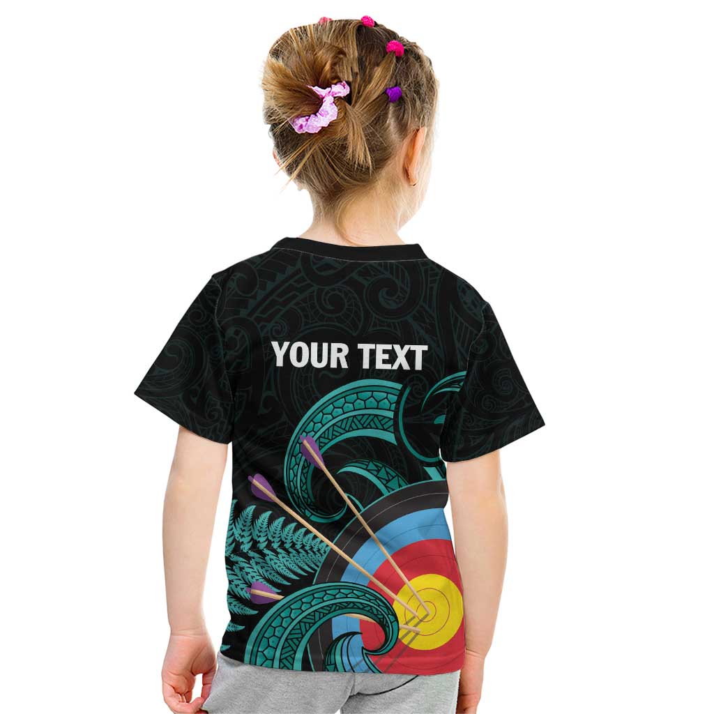 Personalised New Zealand Archery Kid T Shirt Turquoise Maori Silver Fern LT01 - Polynesian Pride