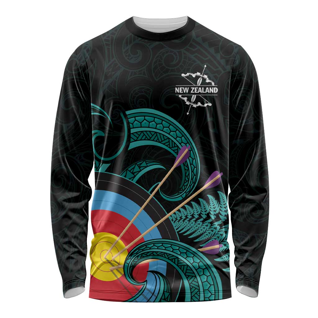 Personalised New Zealand Archery Long Sleeve Shirt Turquoise Maori Silver Fern LT01 Unisex Turquoise - Polynesian Pride