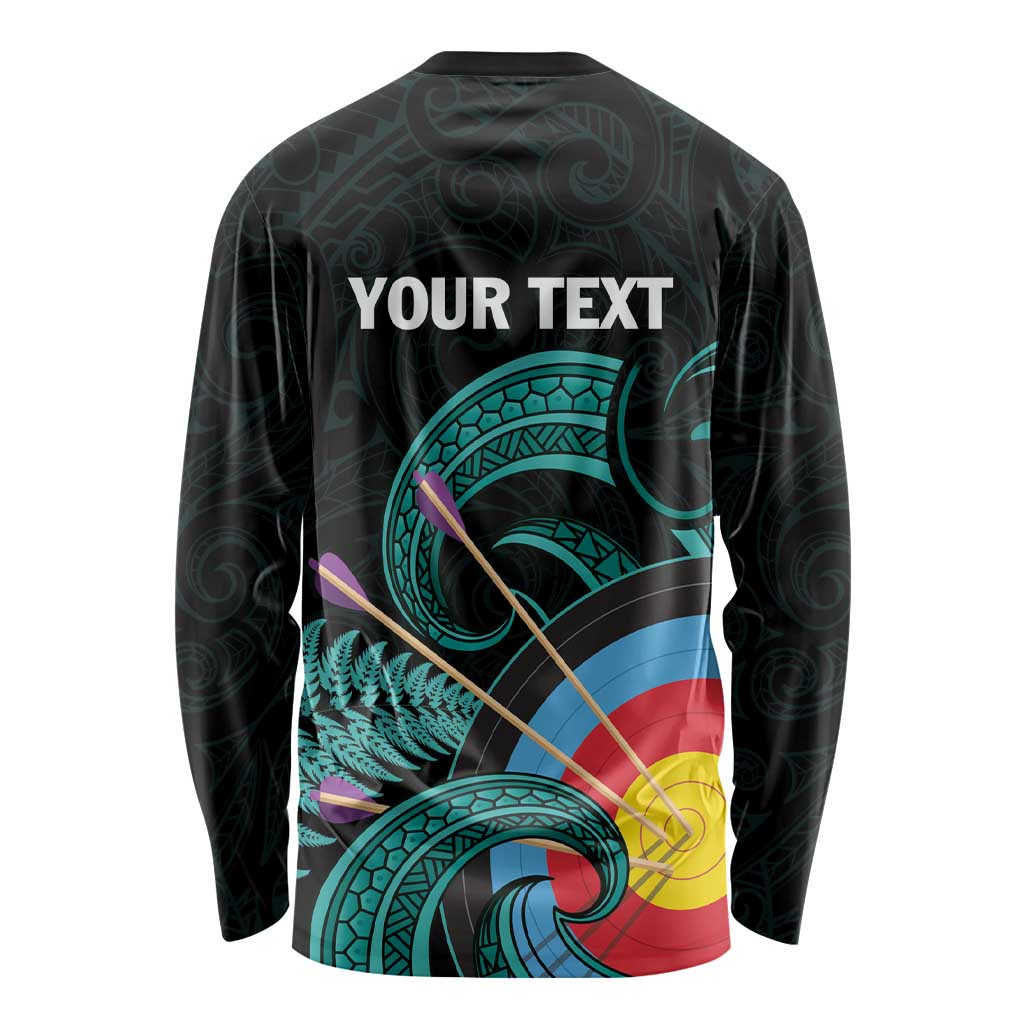 Personalised New Zealand Archery Long Sleeve Shirt Turquoise Maori Silver Fern LT01 - Polynesian Pride