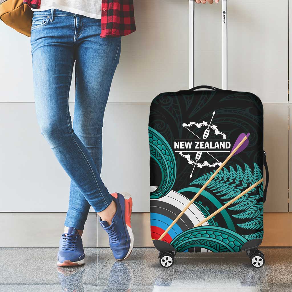 New Zealand Archery Luggage Cover Turquoise Maori Silver Fern