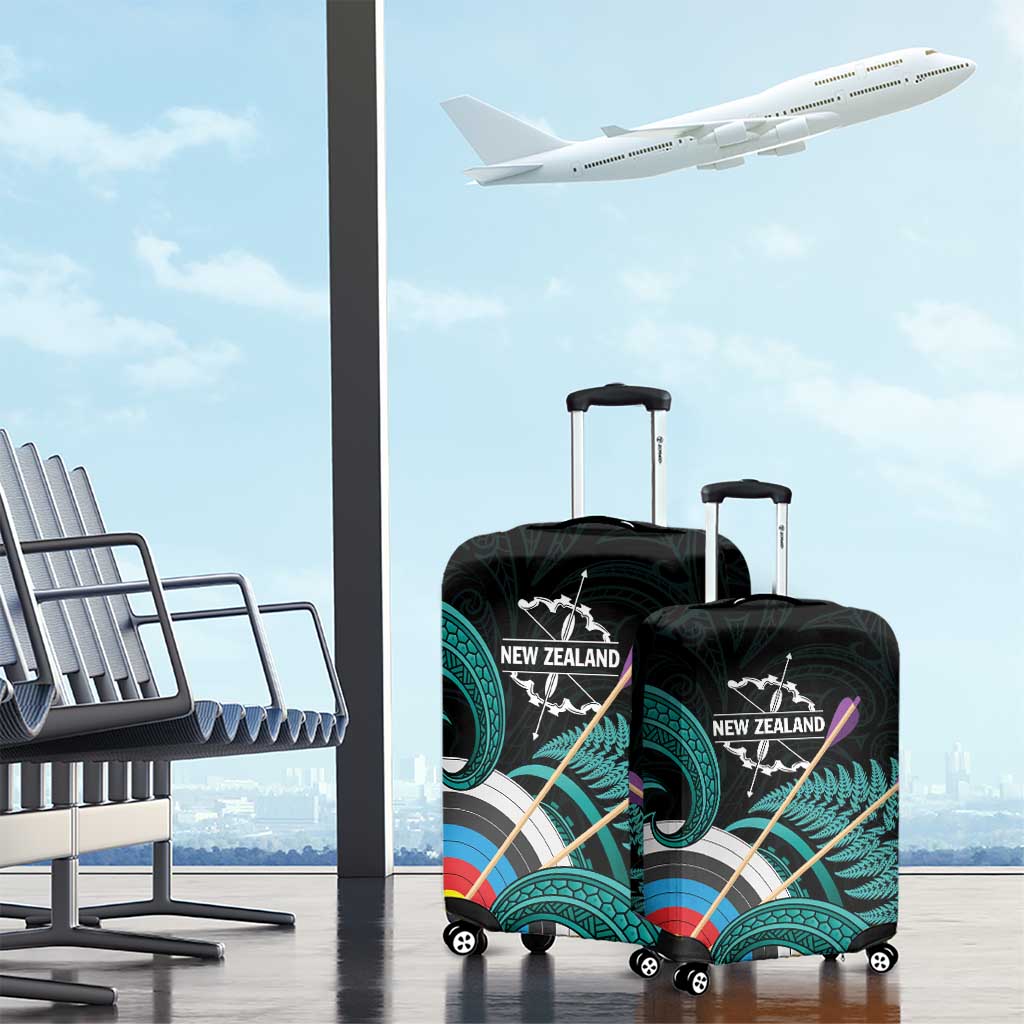New Zealand Archery Luggage Cover Turquoise Maori Silver Fern