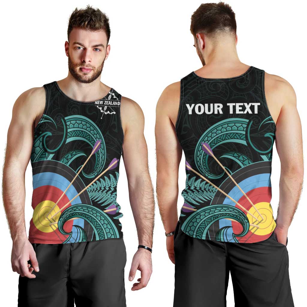 Personalised New Zealand Archery Men Tank Top Turquoise Maori Silver Fern