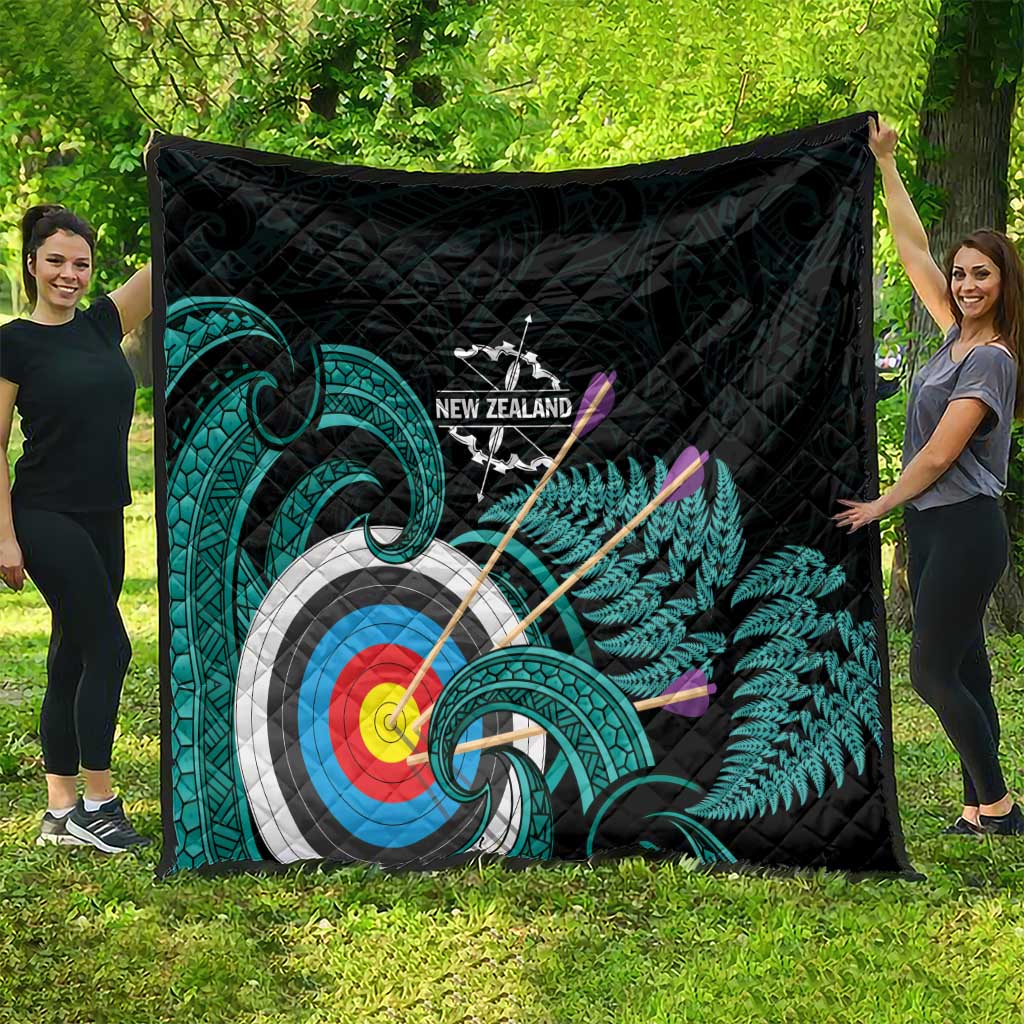 New Zealand Archery Quilt Turquoise Maori Silver Fern LT01 - Polynesian Pride