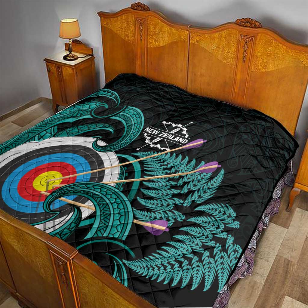 New Zealand Archery Quilt Turquoise Maori Silver Fern LT01 - Polynesian Pride