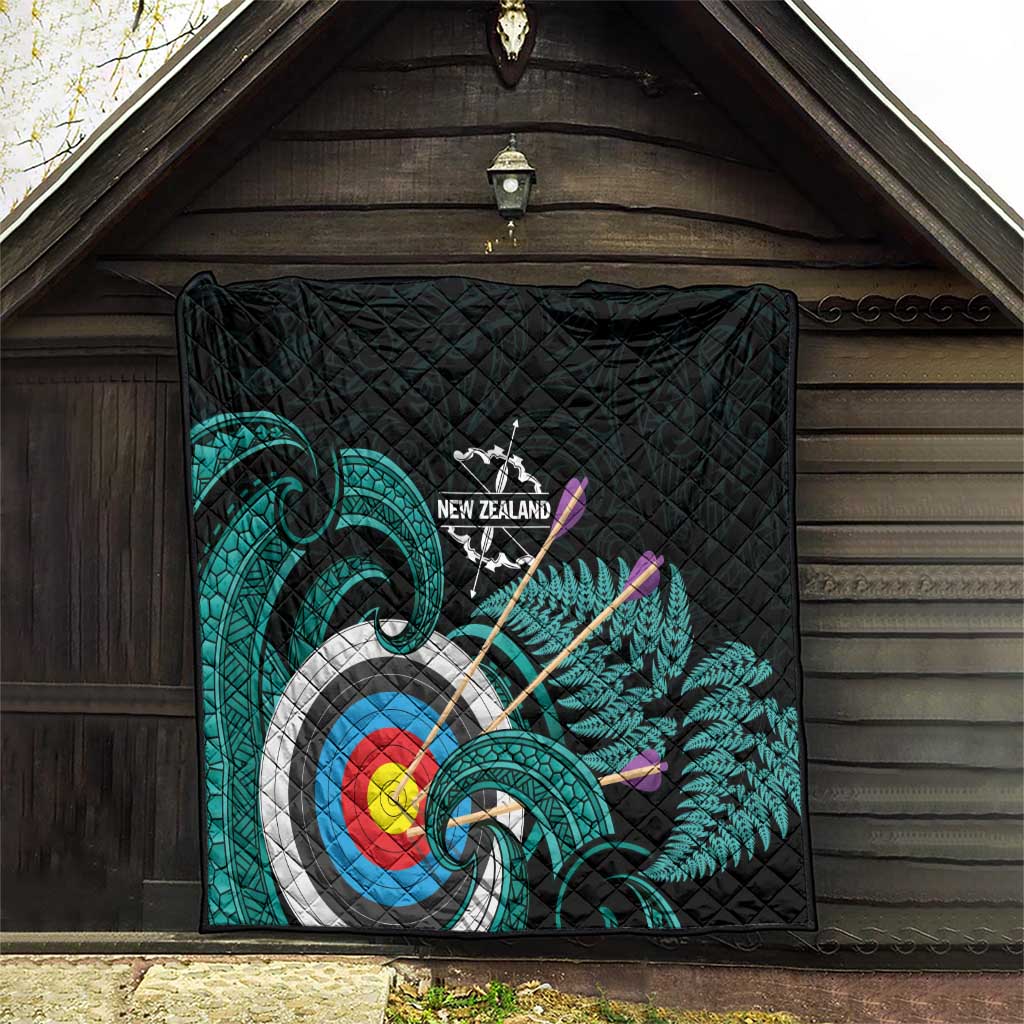 New Zealand Archery Quilt Turquoise Maori Silver Fern LT01 - Polynesian Pride