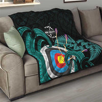 New Zealand Archery Quilt Turquoise Maori Silver Fern LT01 - Polynesian Pride