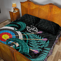 New Zealand Archery Quilt Bed Set Turquoise Maori Silver Fern