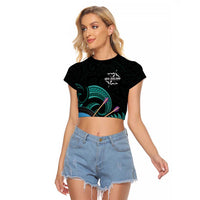 Personalised New Zealand Archery Raglan Cropped T Shirt Turquoise Maori Silver Fern LT01 Female Turquoise - Polynesian Pride