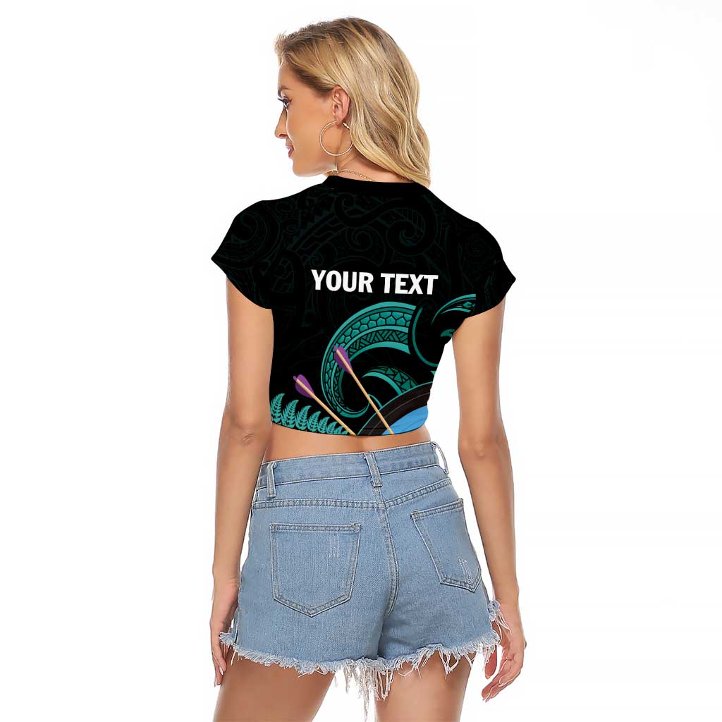 Personalised New Zealand Archery Raglan Cropped T Shirt Turquoise Maori Silver Fern LT01 - Polynesian Pride