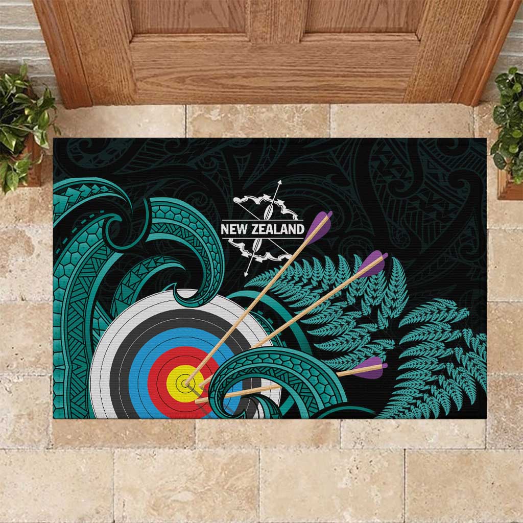 New Zealand Archery Rubber Doormat Turquoise Maori Silver Fern