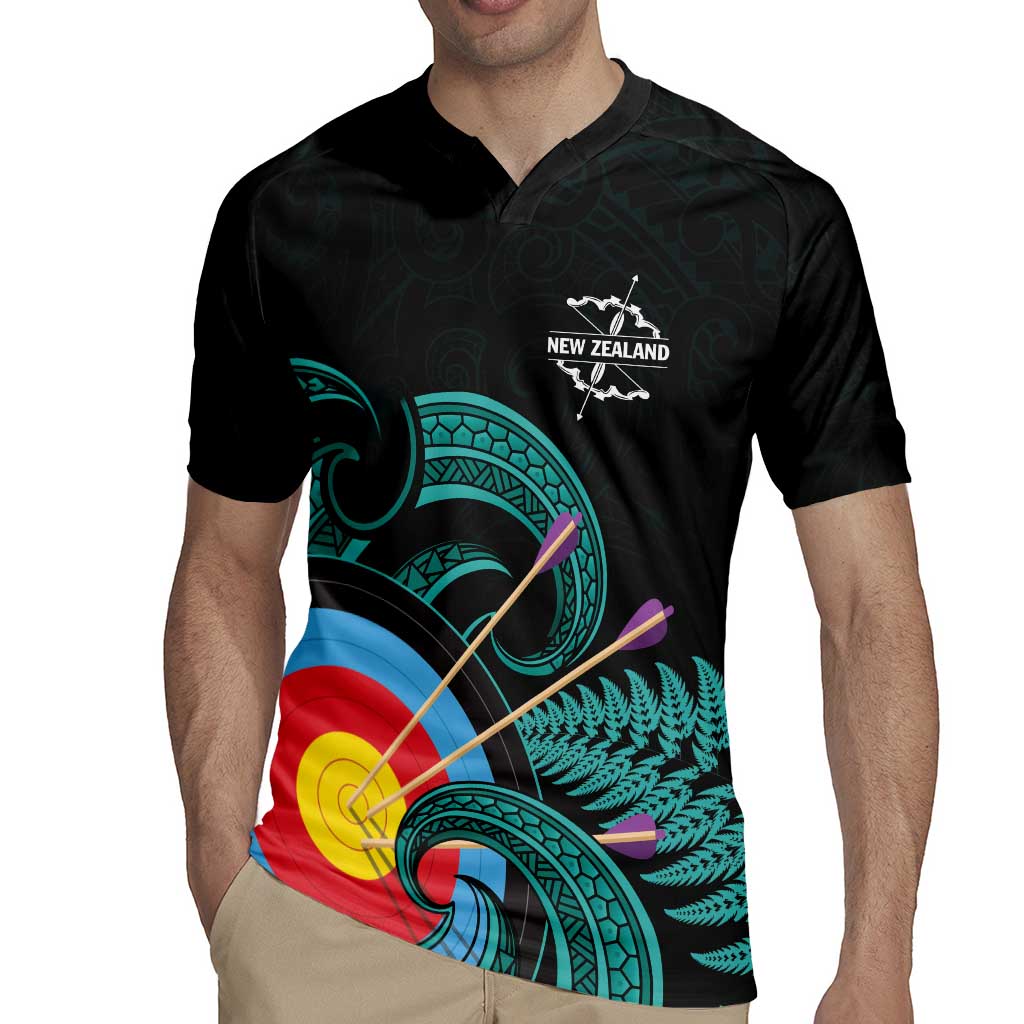Personalised New Zealand Archery Rugby Jersey Turquoise Maori Silver Fern