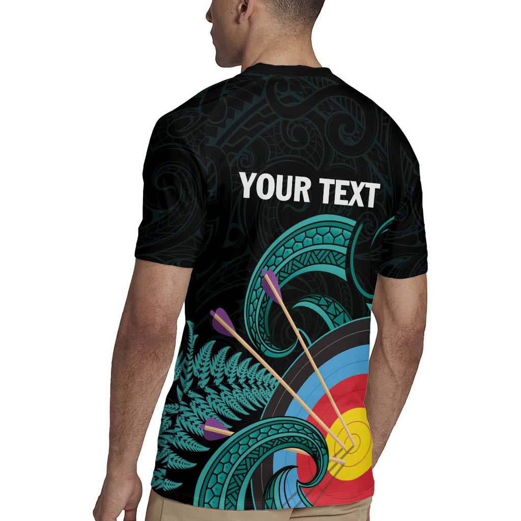 Personalised New Zealand Archery Rugby Jersey Turquoise Maori Silver Fern