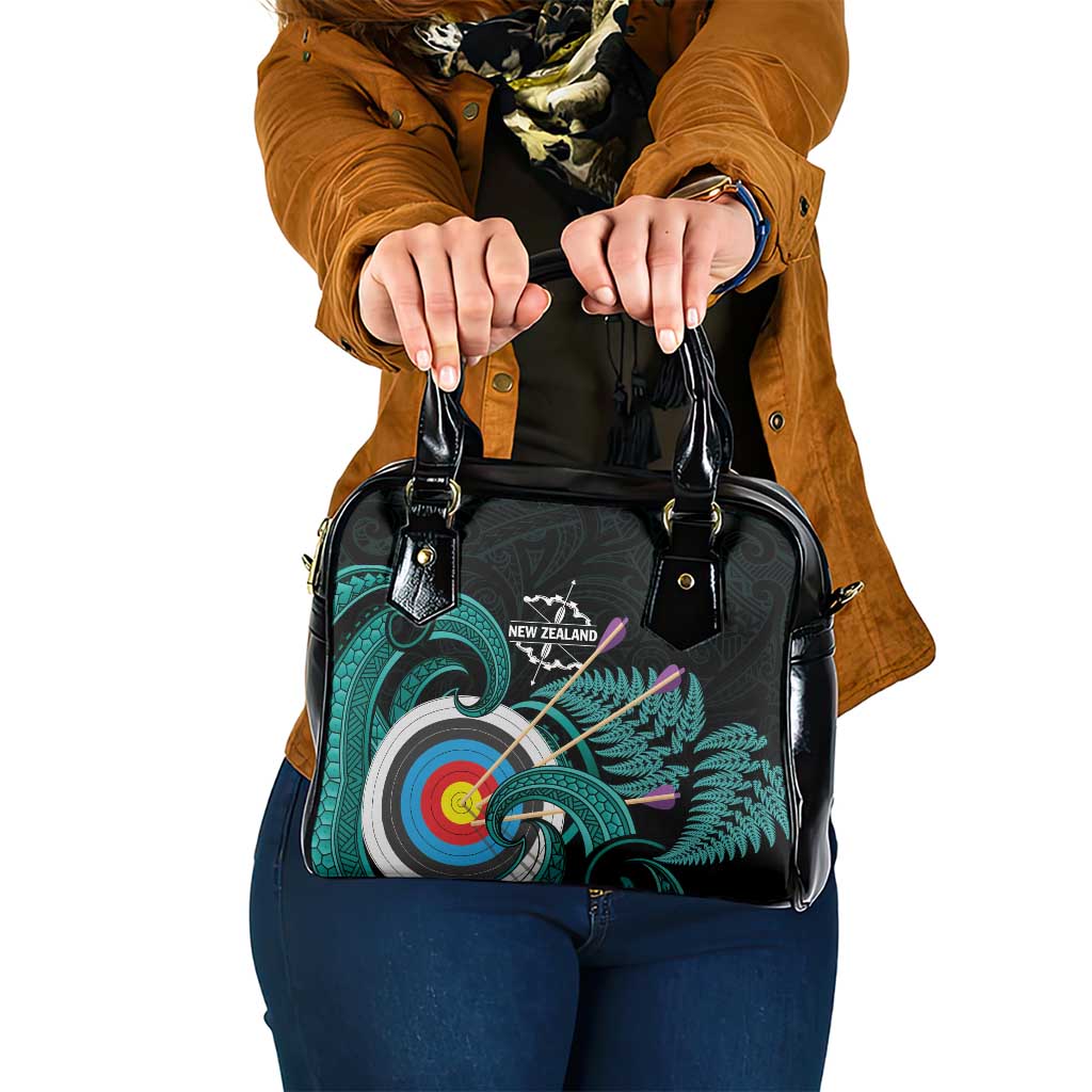 New Zealand Archery Shoulder Handbag Turquoise Maori Silver Fern LT01 One Size Turquoise - Polynesian Pride