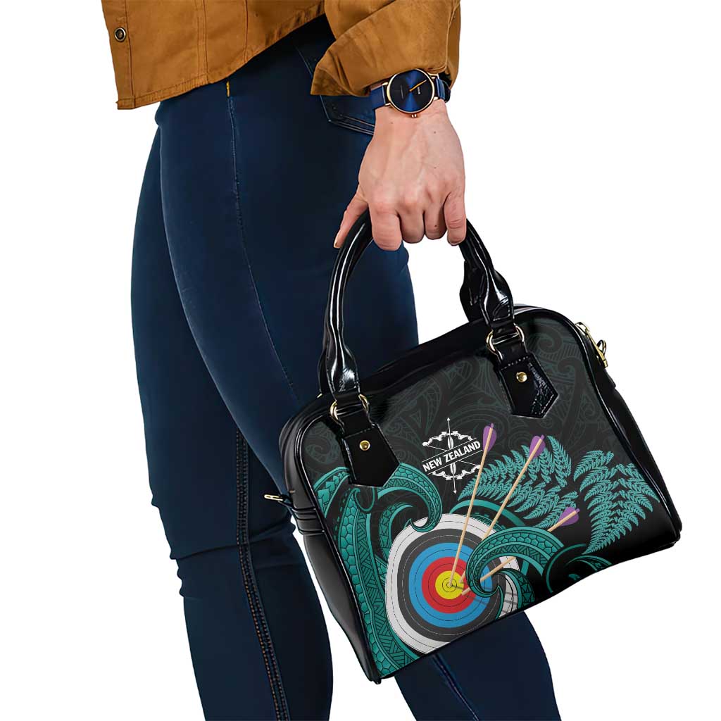 New Zealand Archery Shoulder Handbag Turquoise Maori Silver Fern LT01 - Polynesian Pride
