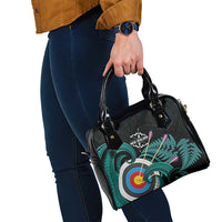 New Zealand Archery Shoulder Handbag Turquoise Maori Silver Fern LT01 - Polynesian Pride