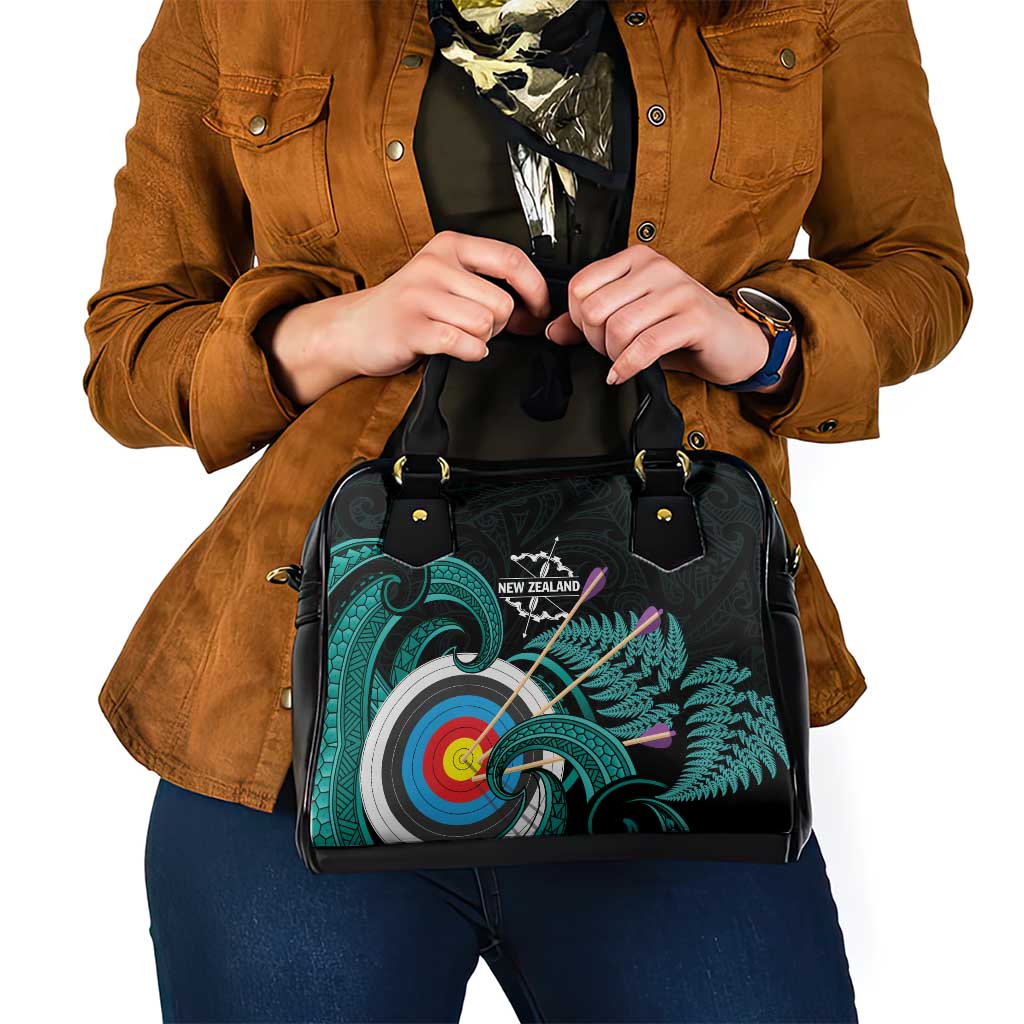 New Zealand Archery Shoulder Handbag Turquoise Maori Silver Fern LT01 - Polynesian Pride