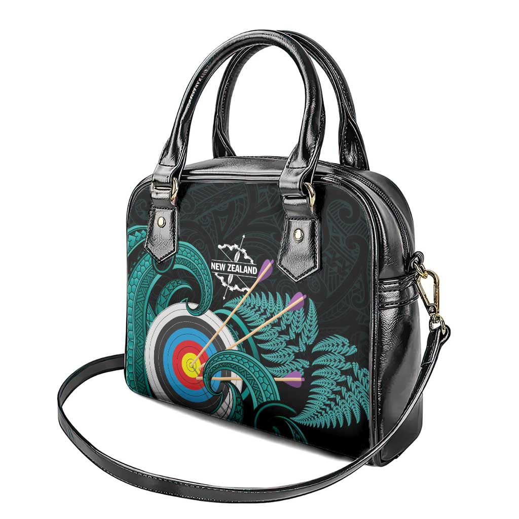 New Zealand Archery Shoulder Handbag Turquoise Maori Silver Fern LT01 - Polynesian Pride