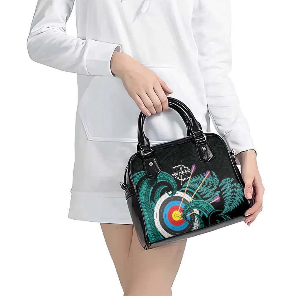 New Zealand Archery Shoulder Handbag Turquoise Maori Silver Fern LT01 - Polynesian Pride