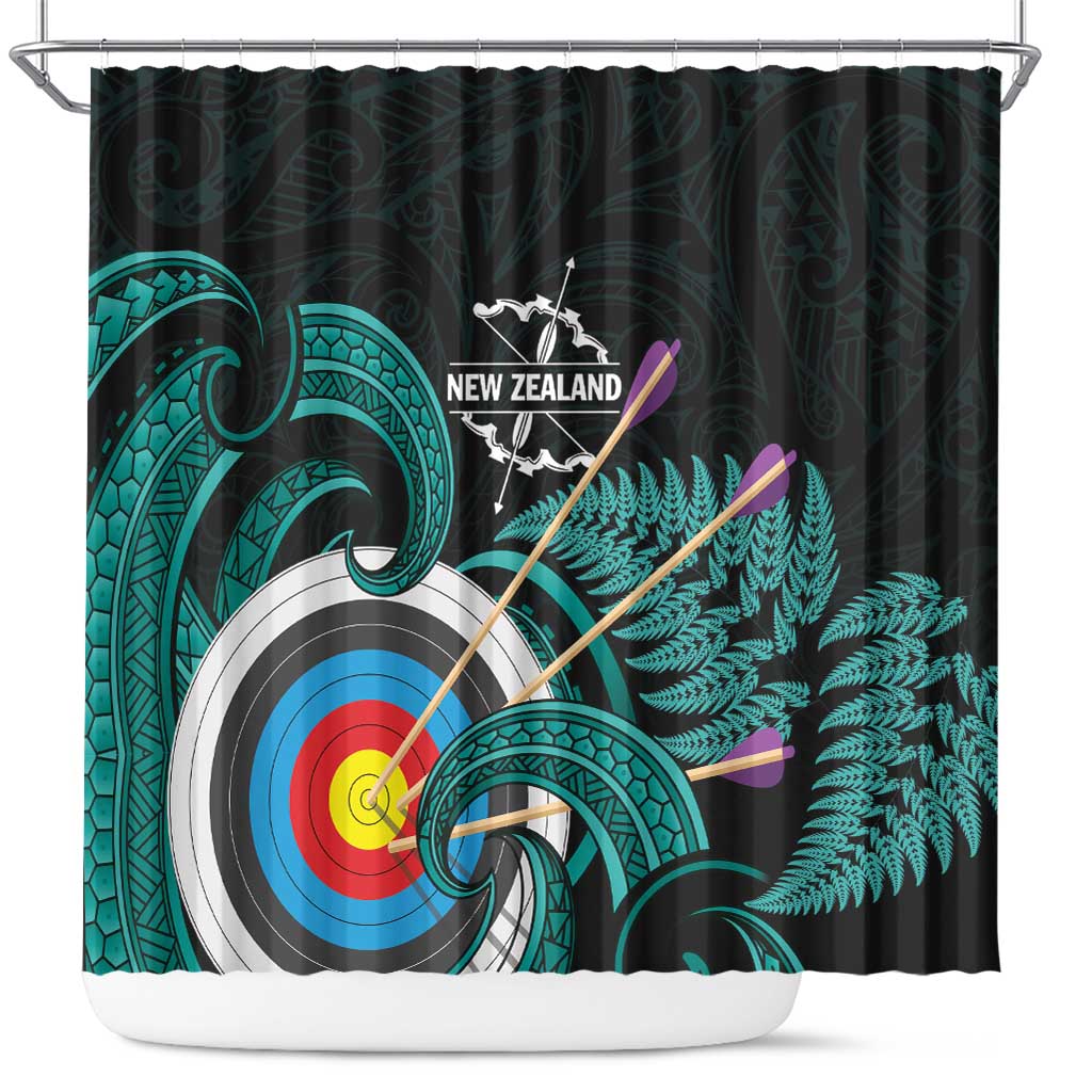 New Zealand Archery Shower Curtain Turquoise Maori Silver Fern LT01 Turquoise - Polynesian Pride
