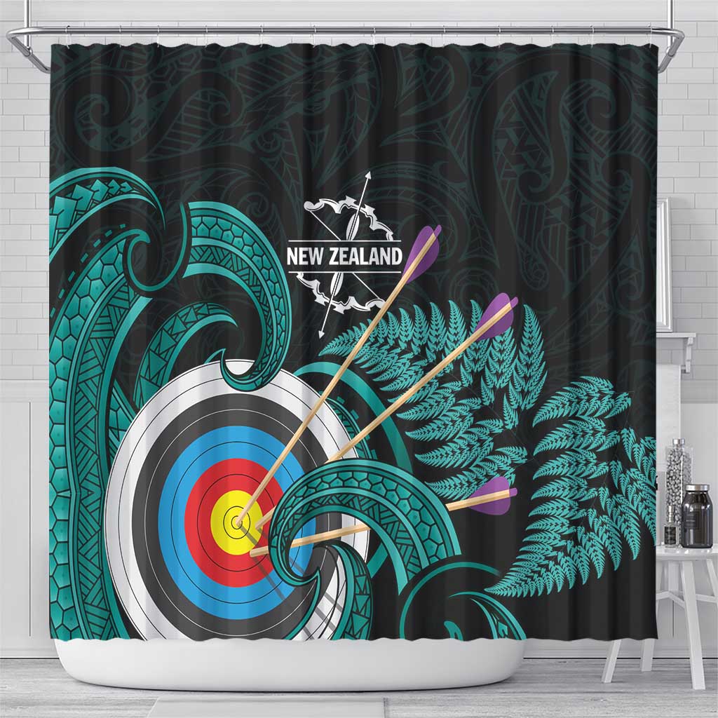 New Zealand Archery Shower Curtain Turquoise Maori Silver Fern LT01 - Polynesian Pride