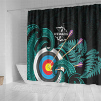 New Zealand Archery Shower Curtain Turquoise Maori Silver Fern LT01 - Polynesian Pride