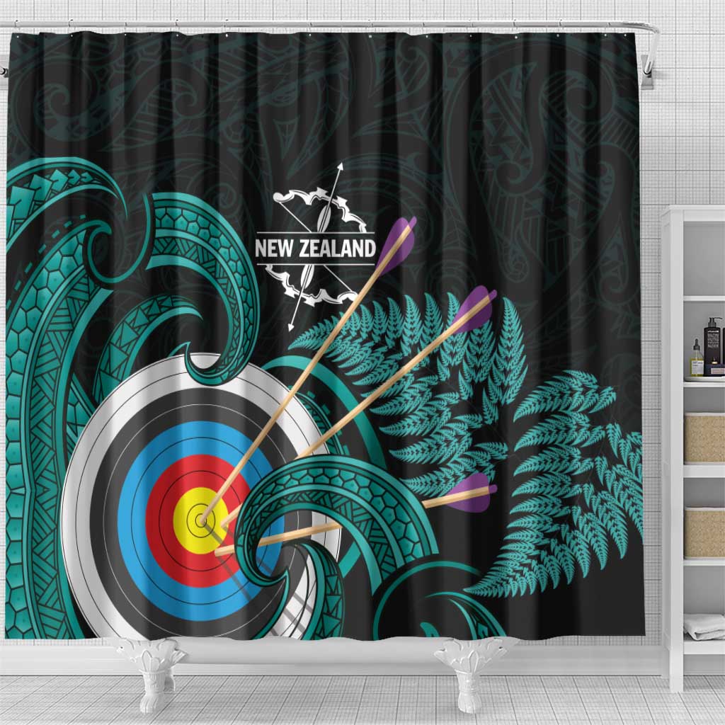 New Zealand Archery Shower Curtain Turquoise Maori Silver Fern LT01 - Polynesian Pride