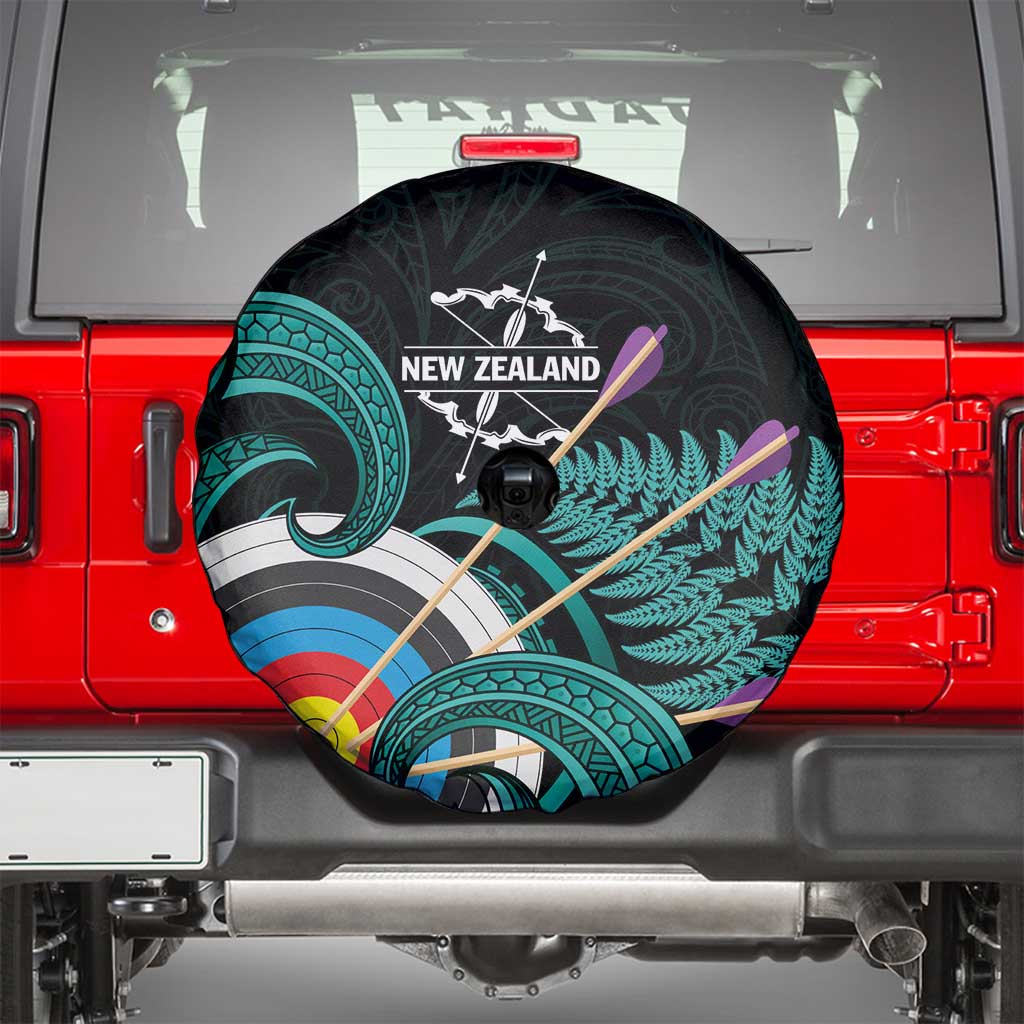 New Zealand Archery Spare Tire Cover Turquoise Maori Silver Fern