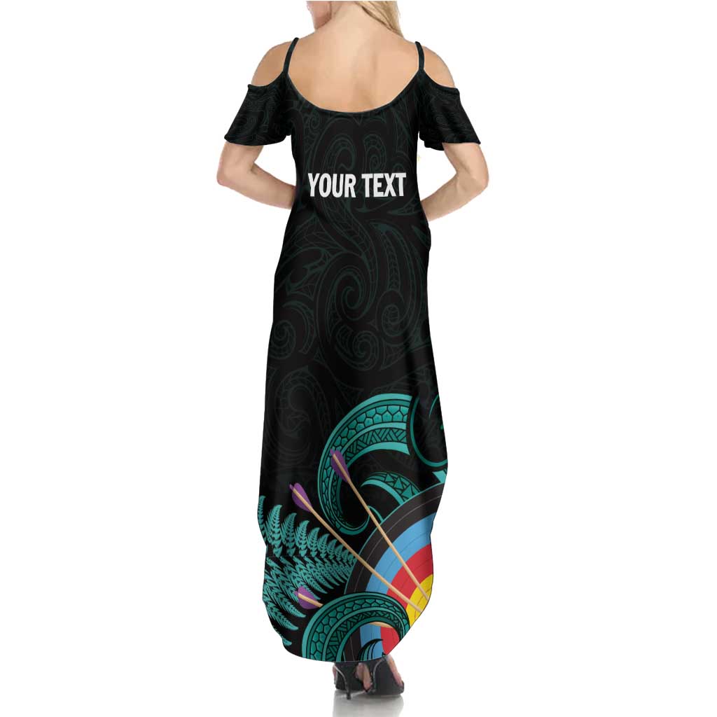 Personalised New Zealand Archery Summer Maxi Dress Turquoise Maori Silver Fern