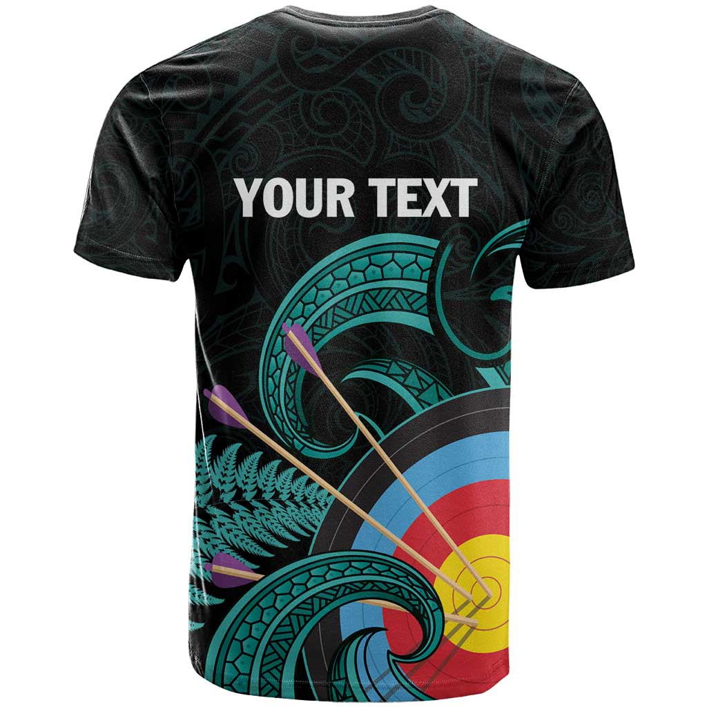 Personalised New Zealand Archery T Shirt Turquoise Maori Silver Fern LT01 - Polynesian Pride