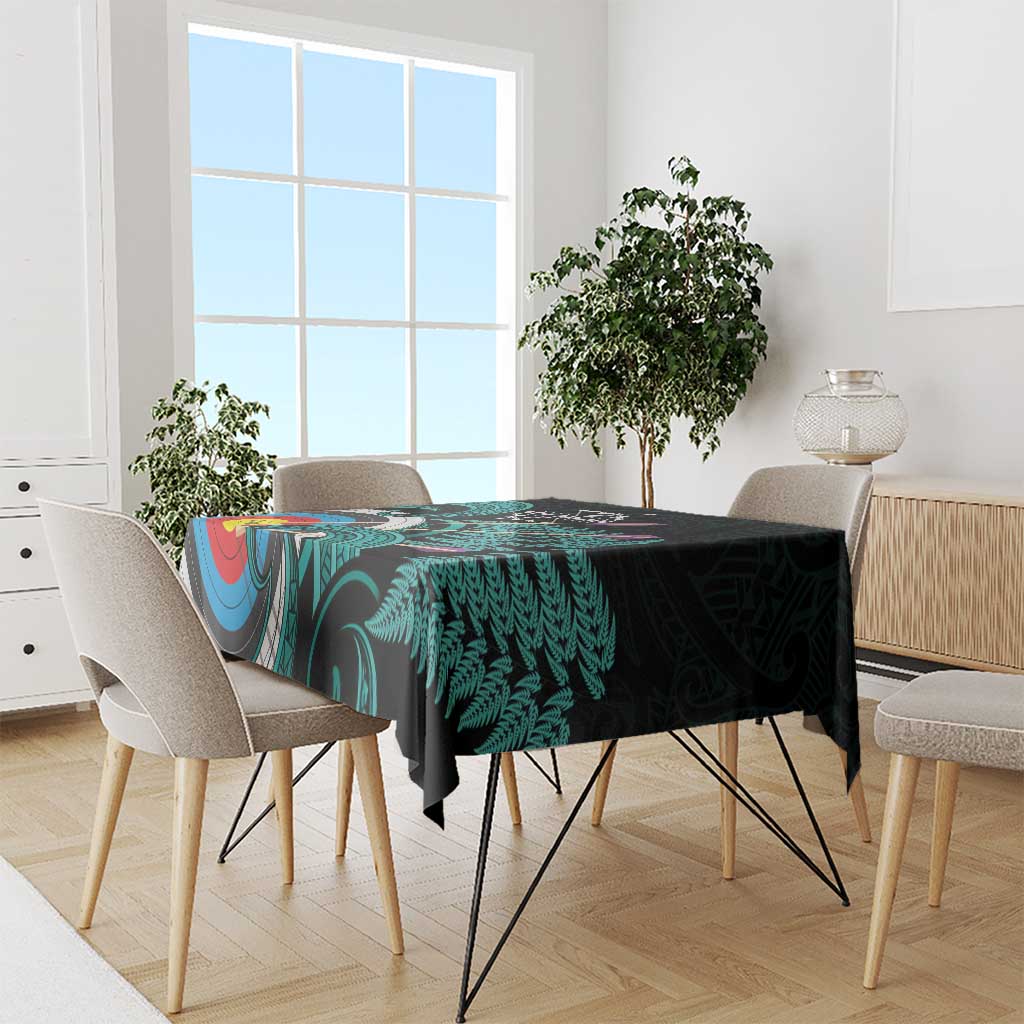 New Zealand Archery Tablecloth Turquoise Maori Silver Fern