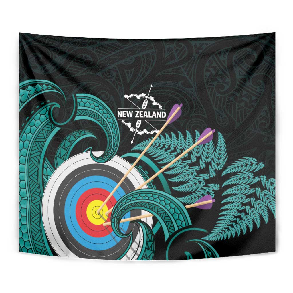 New Zealand Archery Tapestry Turquoise Maori Silver Fern
