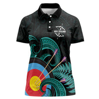 Personalised New Zealand Archery Women Polo Shirt Turquoise Maori Silver Fern