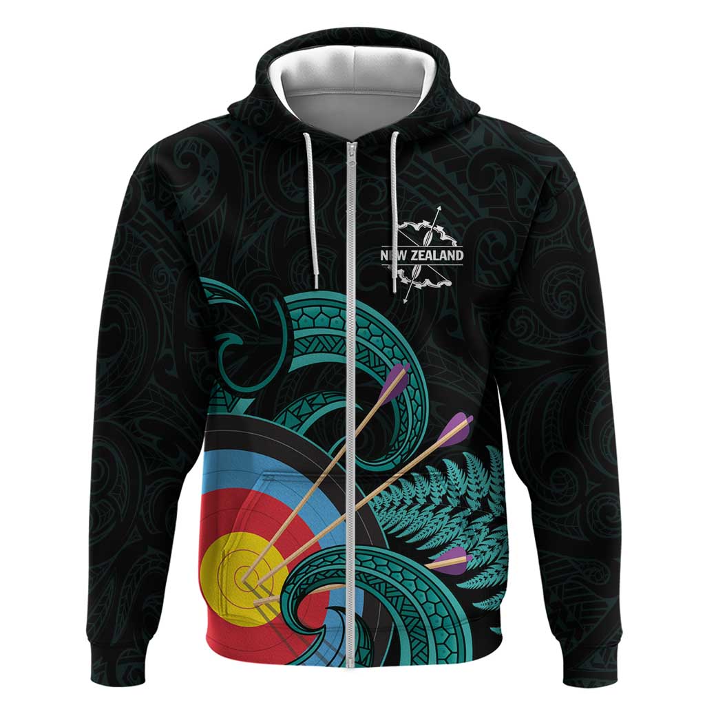 Personalised New Zealand Archery Zip Hoodie Turquoise Maori Silver Fern LT01 Zip Hoodie Turquoise - Polynesian Pride