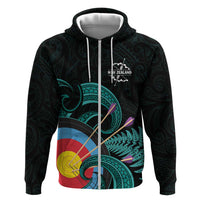 Personalised New Zealand Archery Zip Hoodie Turquoise Maori Silver Fern LT01 Zip Hoodie Turquoise - Polynesian Pride